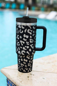 Pink Stainless Steel Portable Leopard Tumbler Mug