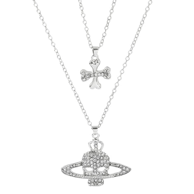 SKULL CROSS SATURN NECKLACE