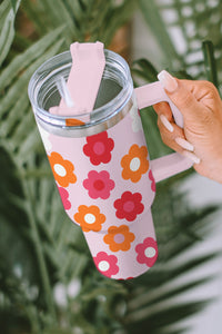 Multicolor Flower Print Handled Stainless Steel Tumbler