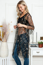 Black Sequin Sheer Casual Open Front Cover Up