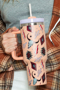 Pink Apricot Mixed Print Stainless Steel Tumbler