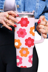 Multicolor Flower Print Handled Stainless Steel Tumbler