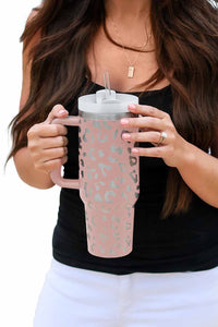 Pink Stainless Steel Portable Leopard Tumbler Mug