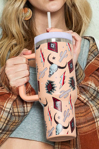 Pink Apricot Mixed Print Stainless Steel Tumbler