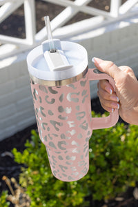 Pink Stainless Steel Portable Leopard Tumbler Mug