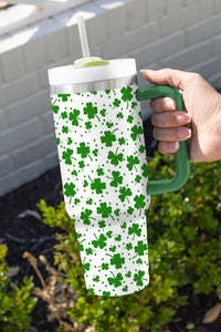 Dark Green Four Leaf Clover Steel Tumbler With Lid