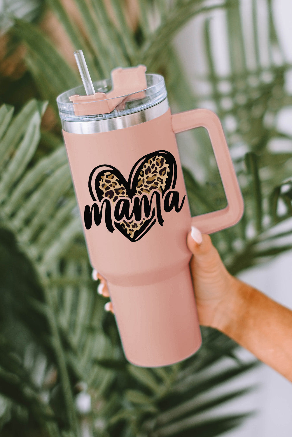 Pink Mama Leopard Heart Shape Stainless Steel Insulate Tumbler Mug