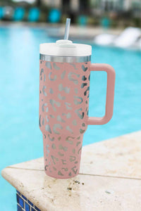 Pink Stainless Steel Portable Leopard Tumbler Mug