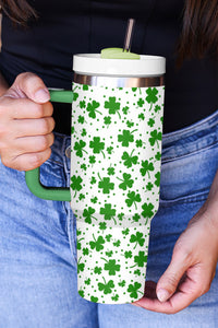 Dark Green Four Leaf Clover Steel Tumbler With Lid