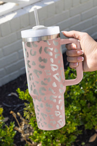 Pink Stainless Steel Portable Leopard Tumbler Mug