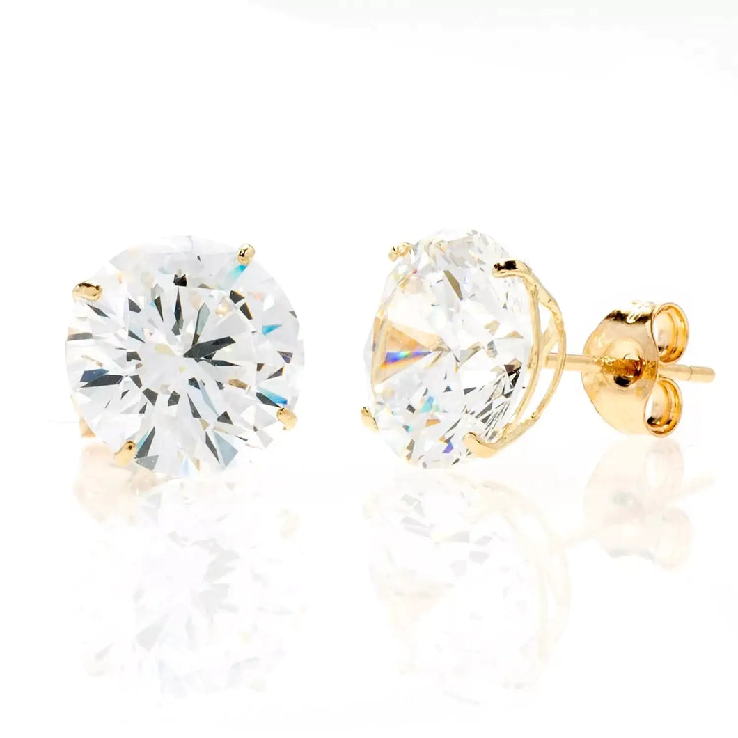 14K GOLD ROUND SIMULATED DIAMOND STUD EARRINGS