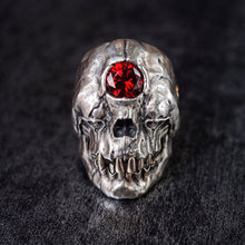 CYCLOPS SKULL RING RED CZ CRYSTAL