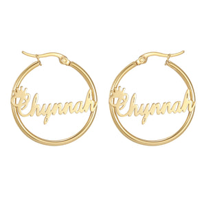 NAME EARRINGS STAINLESS STEEL HOOPS