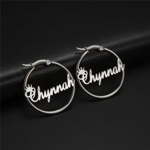 NAME EARRINGS STAINLESS STEEL HOOPS