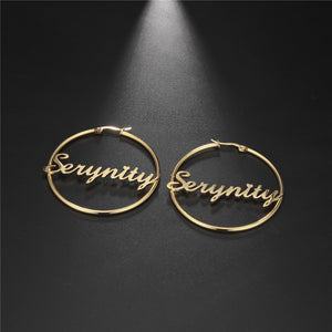 NAME EARRINGS STAINLESS STEEL HOOPS